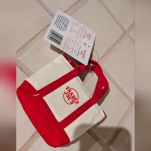 NWT TRADER JOES Red Canvas Micro Tote with Grocery bag inside